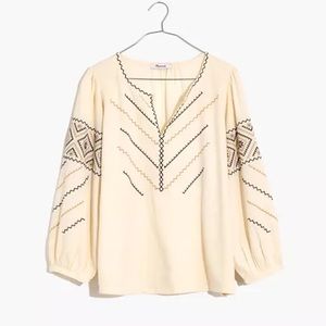 Madewell NEW Embroidered Peasant Top Small Ecru Cream